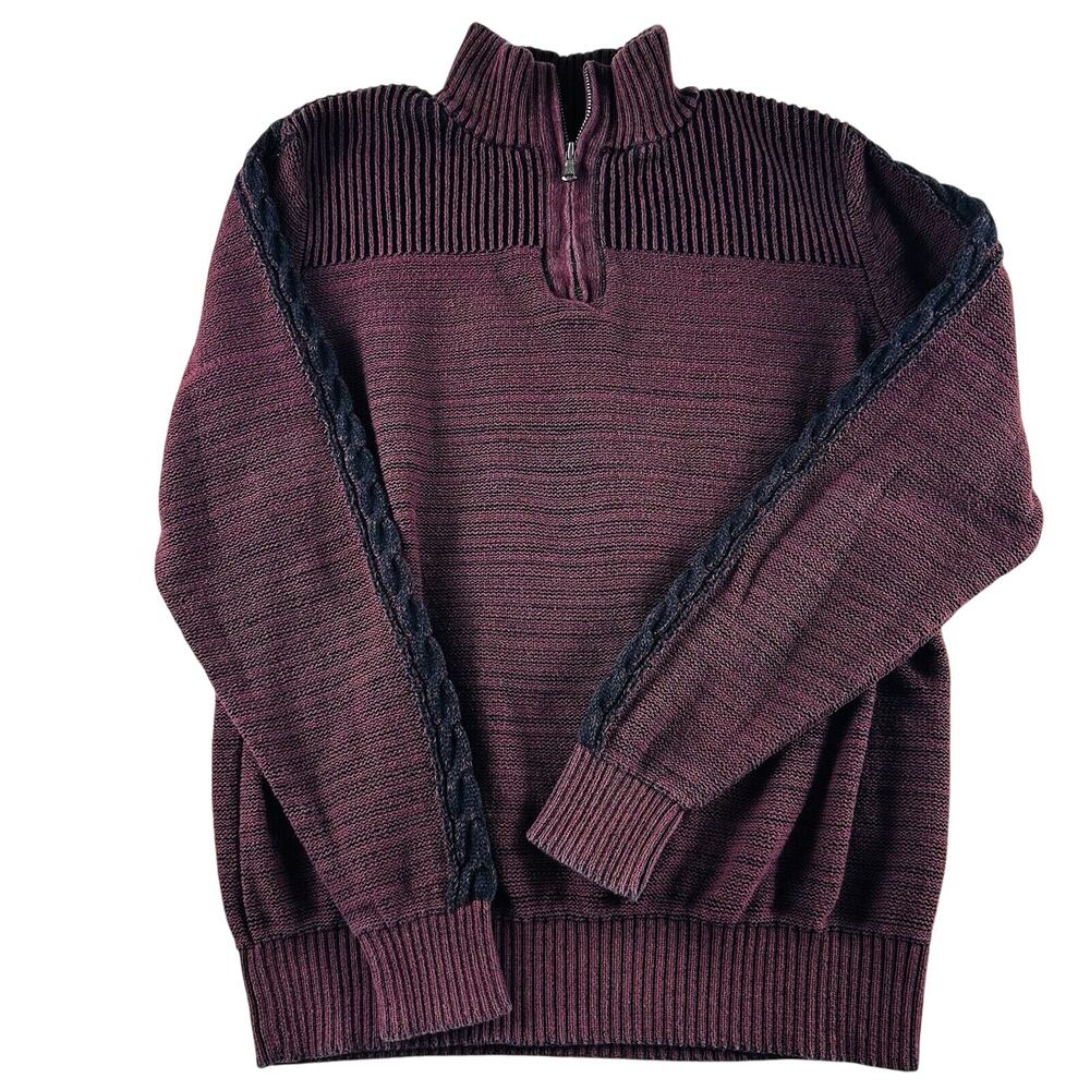 Rock & Republic Mens 1/4 Zip Sweater Size XL Long Sleeve Hight Neck‎ Burgundy